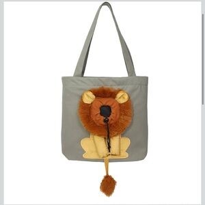 🆕 Gray Canva Tote Bag with Lion Design